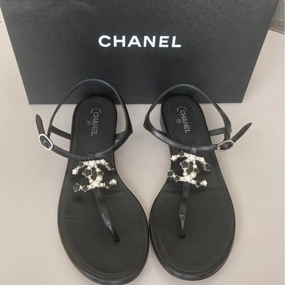 CHANEL Sandals CC Logo Size 39